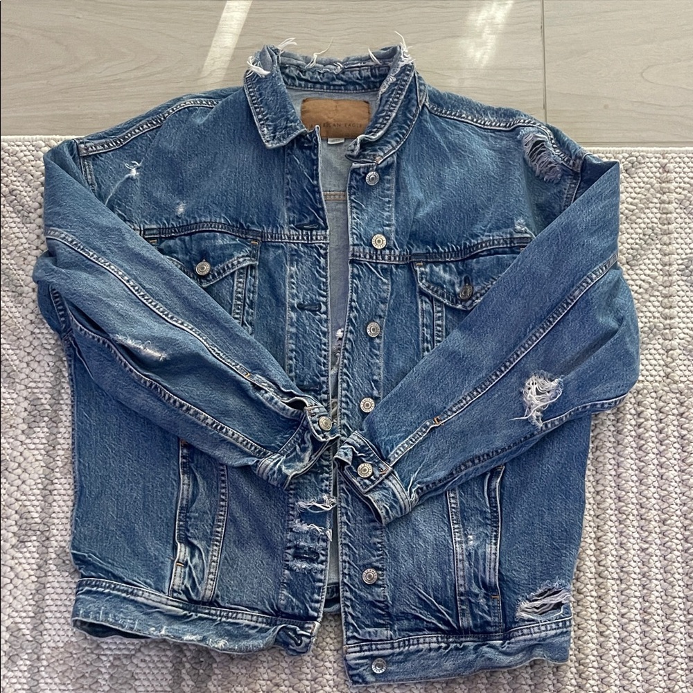 American Eagle Outfitters Blue Distressed Jean Jacket
